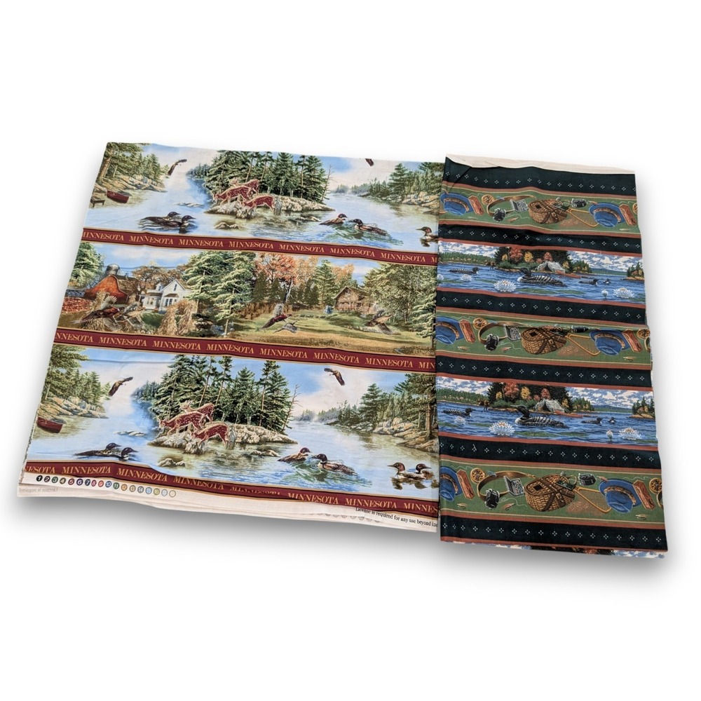 1.5 Yards Quilting Fabric Remnants Minnesota Loon Cabin North Woods